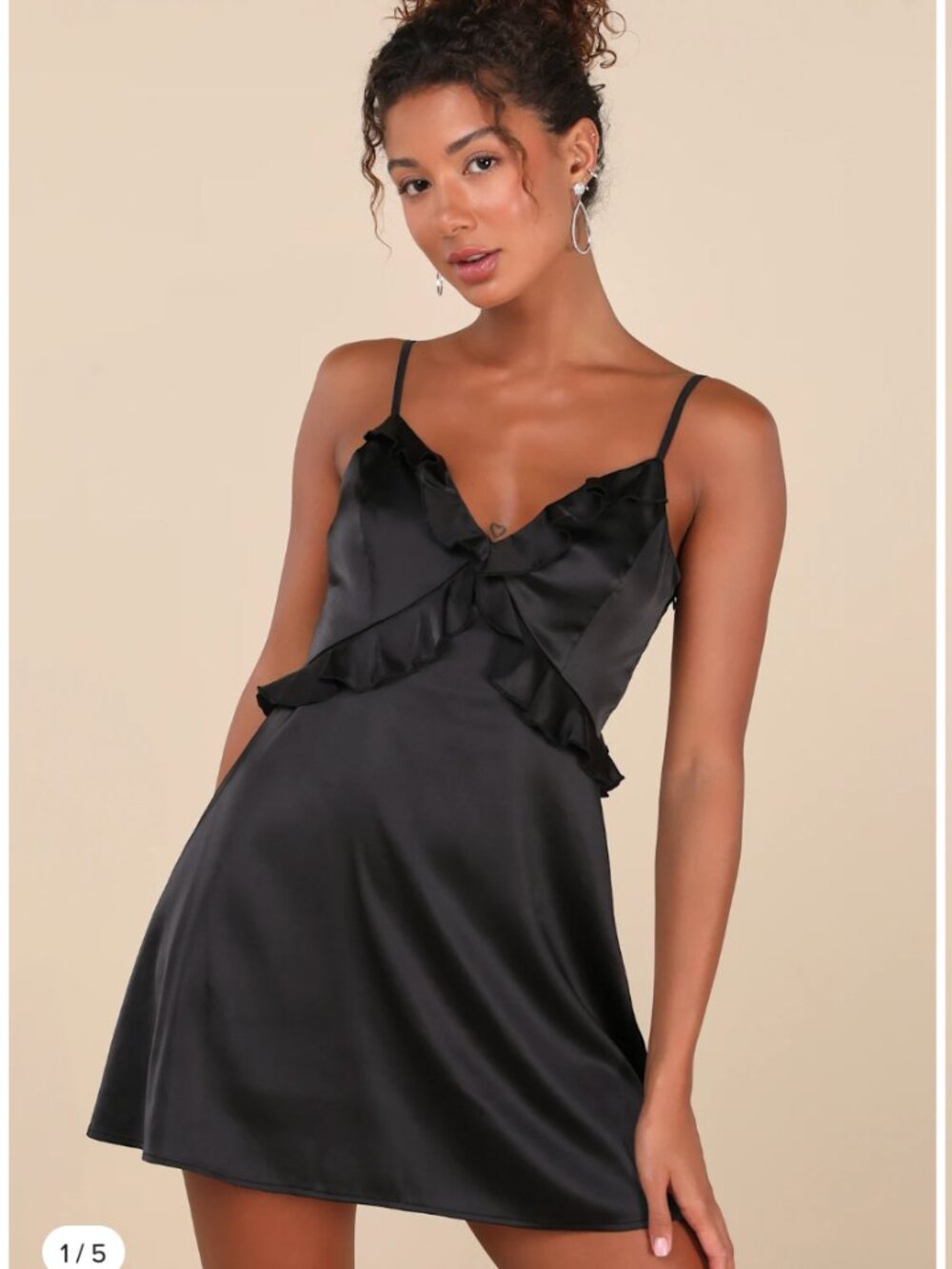 Lulus Novel Flirtation Black Satin Sleeveless Ruffled Mini Dress - Size Small